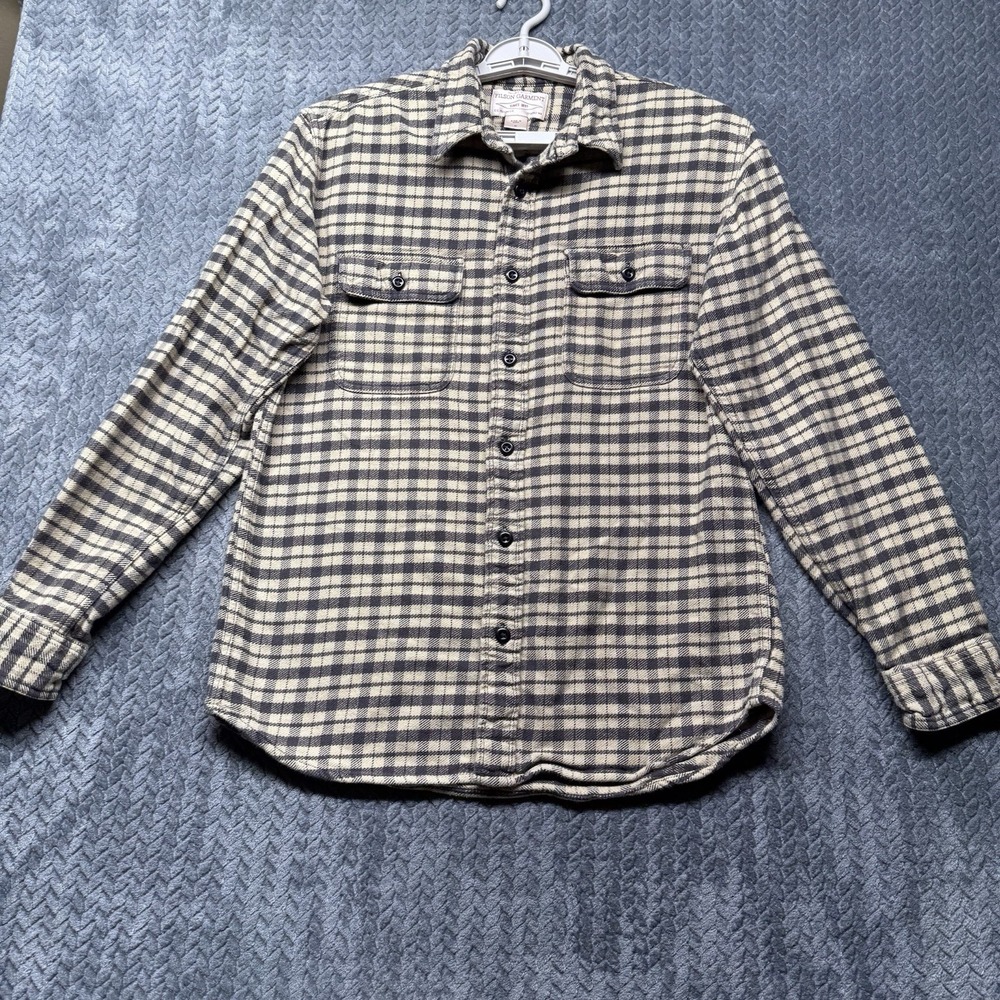 Filson Flannel Shirt Men's M Mid Weight‎ VTG Plaid Beige Black 10689 Workwear